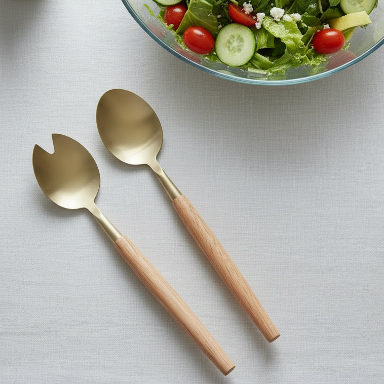 Two spoons with wooden handles